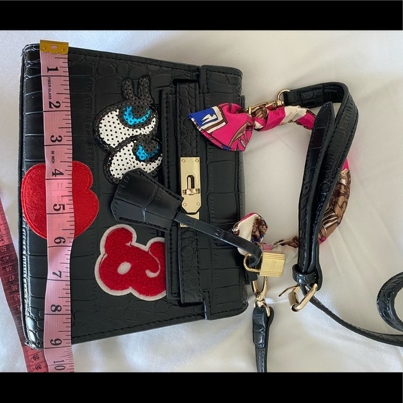 House of Hello HK Black Croc Big Eyes Kelly Style Tote Crossbody Bag Purse - Picture 11 of 16